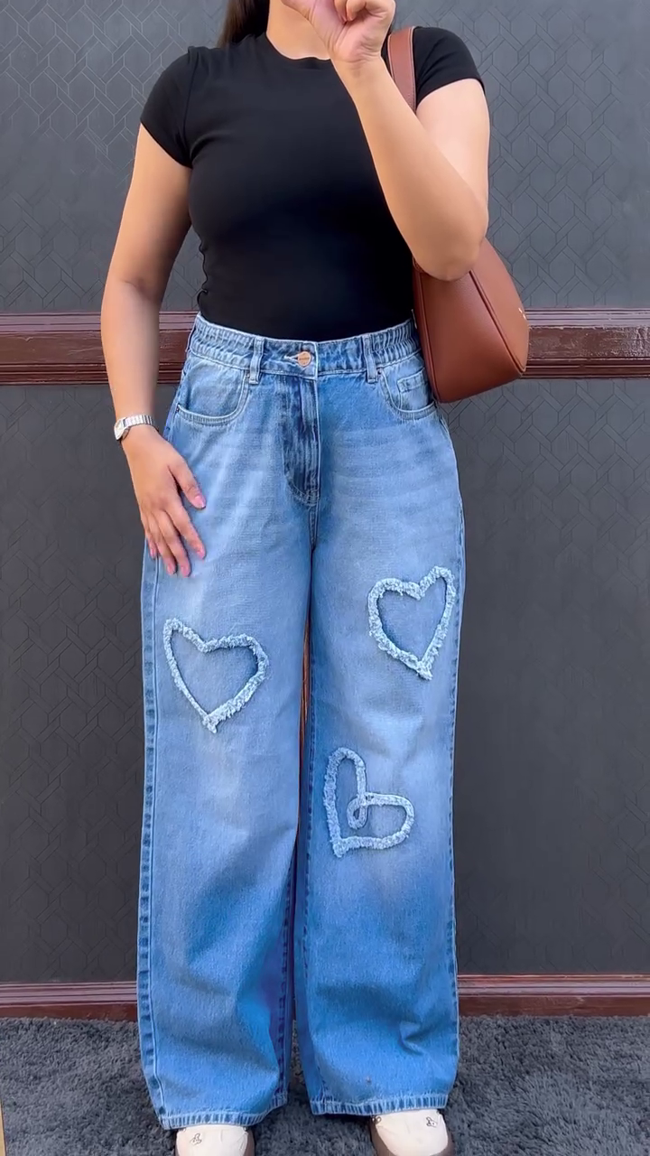 Embroidered Wide-Leg Jeans – Trendy Y2K Denim for Fashion-Forward Women