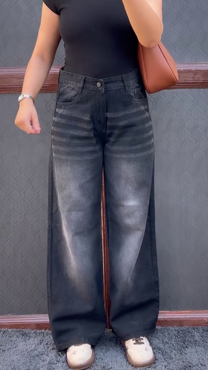 Embroidered Wide-Leg Jeans – Trendy Y2K Denim for Fashion-Forward Women