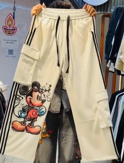Trendy Cartoon Graphic Baggy Cargo Jeans & Wide-Leg Streetwear Pants