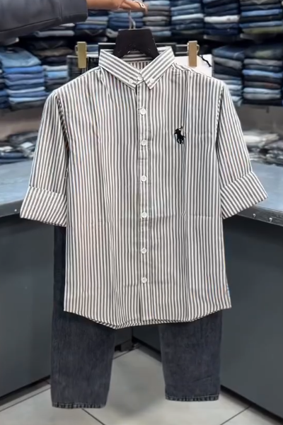 Boys Premium Striped Cotton Half Sleeve Shirt