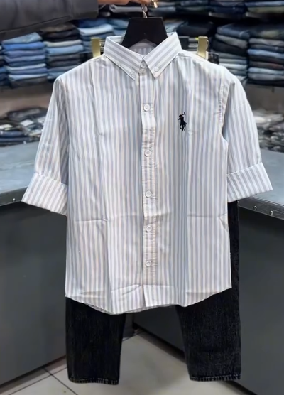 Boys Premium Striped Cotton Half Sleeve Shirt
